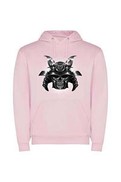 iLovePrints Ink Samurai Skull: Inspired Φούτερ με κουκούλα σε χρώμα Ροζ