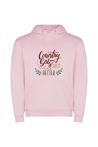 iLovePrints Countryside Chic: Girls Prevail Φούτερ με κουκούλα σε χρώμα Ροζ