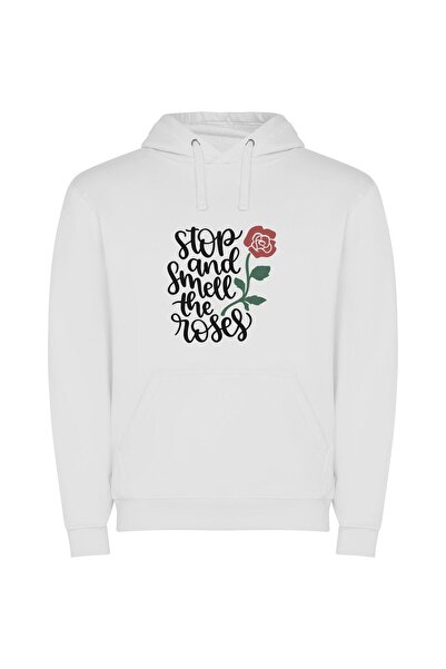 iLovePrints Fragrant Reminder: Stop & Smell Φούτερ με κουκούλα σε χρώμα Λευκό