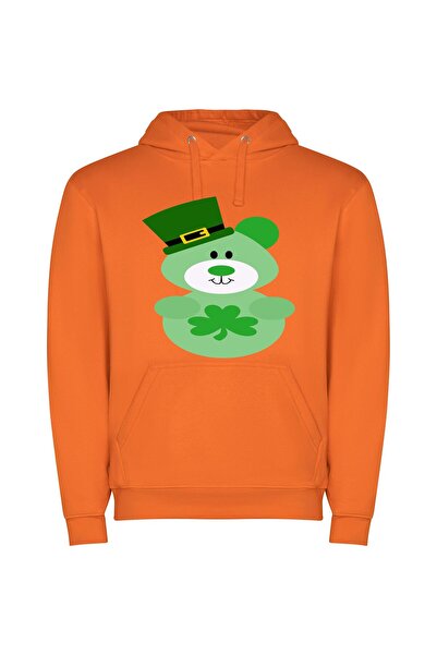 iLovePrints Lucky Green Bear Surprise Φούτερ με κουκούλα σε χρώμα Πορτοκαλί