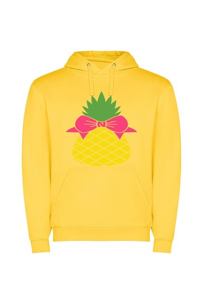 iLovePrints Pineapple Elegance: Bow Edition Φούτερ με κουκούλα σε χρώμα Κίτρινο