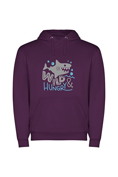 iLovePrints Wild Hunger: Pencil Shark Φούτερ με κουκούλα σε χρώμα Μωβ