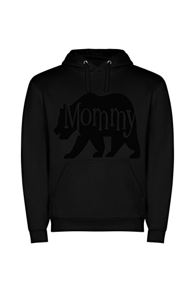 iLovePrints Mommy Bear: High-Quality Art Φούτερ με κουκούλα σε χρώμα Μαύρο
