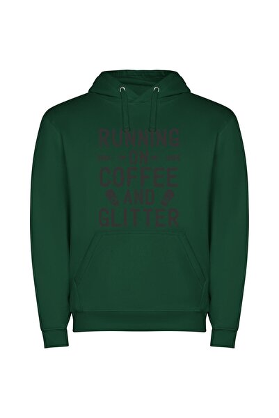 iLovePrints Caffeinated Glitter Glam Φούτερ με κουκούλα σε χρώμα Πράσινο