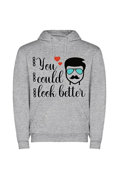 iLovePrints Dapper Stache & Sunglasses Φούτερ με κουκούλα σε χρώμα Γκρι