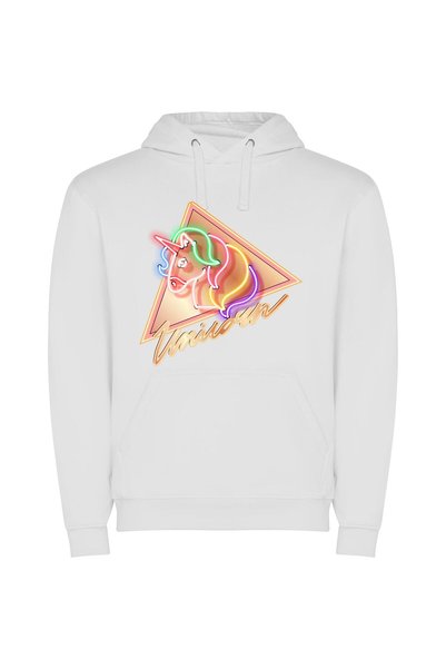 iLovePrints Enchanting Neon Unicorn Φούτερ με κουκούλα σε χρώμα Λευκό