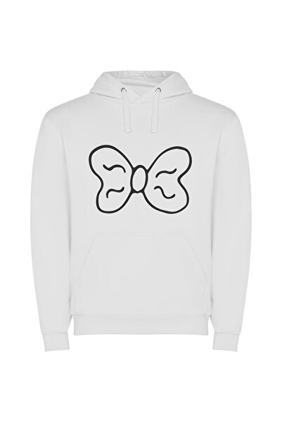 iLovePrints Bow Artistry: Black & White Φούτερ με κουκούλα σε χρώμα Λευκό