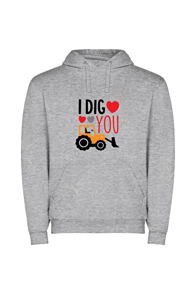 iLovePrints Romantic Tractor Messages Φούτερ με κουκούλα σε χρώμα Γκρι