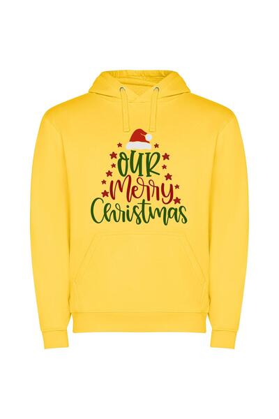 iLovePrints Santafied Joy: A Festive Tribute Φούτερ με κουκούλα σε χρώμα Κίτρινο