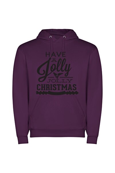 iLovePrints Jolly Holly Christmas Bliss Φούτερ με κουκούλα σε χρώμα Μωβ