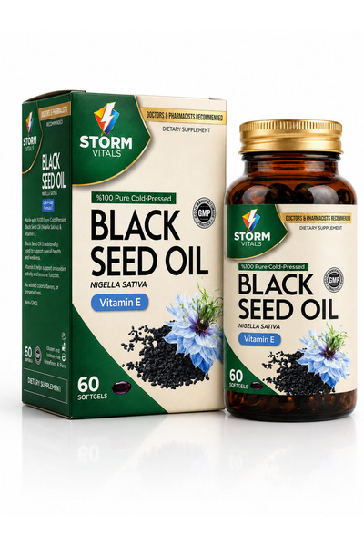 STORM VİTALS Black Seed Oil Çörek Otu Yağı 750 mg E Vitamini 60 Yumuşak Kapsül