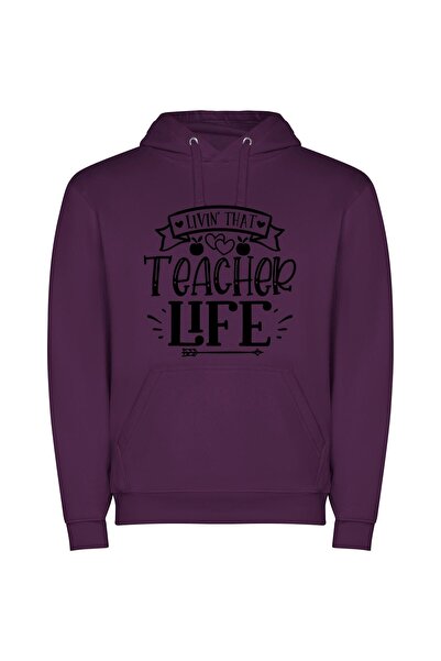iLovePrints Teacher's True Black & White Φούτερ με κουκούλα σε χρώμα Μωβ