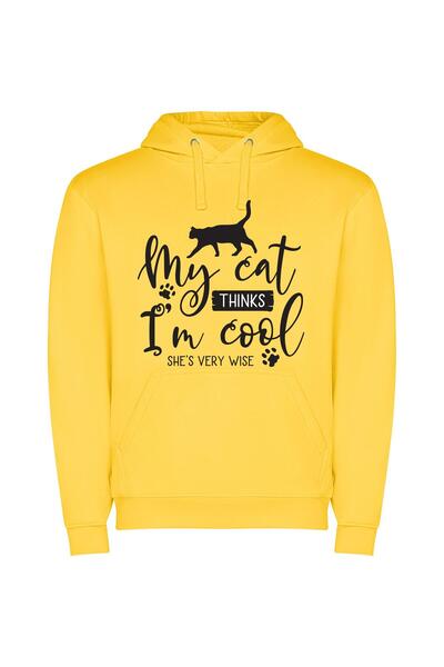 iLovePrints Purrrfectly Cool Cat Φούτερ με κουκούλα σε χρώμα Κίτρινο
