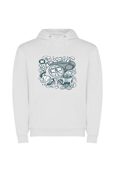 iLovePrints Elegant Retro Line Art Φούτερ με κουκούλα σε χρώμα Λευκό