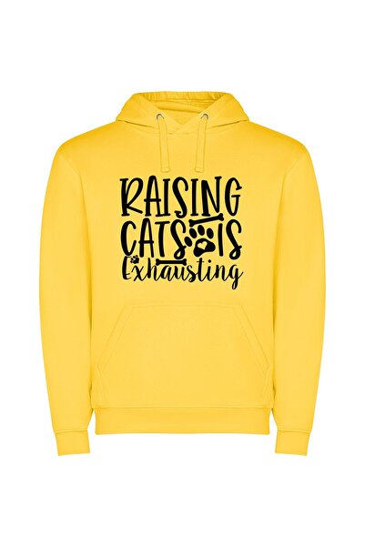 iLovePrints Cat Raising Realism Φούτερ με κουκούλα σε χρώμα Κίτρινο