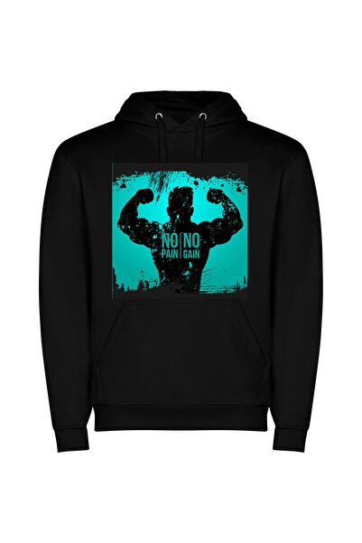 iLovePrints Silent Strength: Muscular Silhouette Φούτερ με κουκούλα σε χρώμα ...
