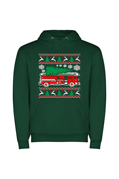 iLovePrints Festive Adobe Illustrator Truck Φούτερ με κουκούλα σε χρώμα Πράσινο