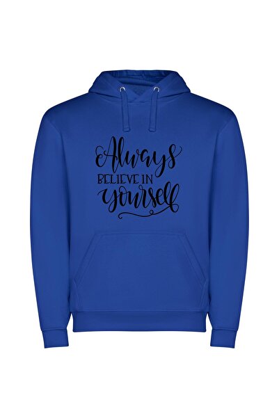 iLovePrints Believe Inspire Artfully Written Φούτερ με κουκούλα σε χρώμα Μπλε