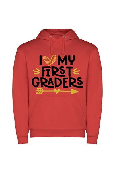 iLovePrints Cherished First Grade Bonds Φούτερ με κουκούλα σε χρώμα Κόκκινο