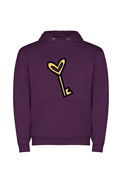 iLovePrints Heart Key Gold Φούτερ με κουκούλα σε χρώμα Μωβ