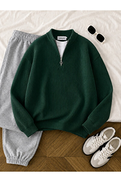 threeoff Men's Thessaloniki Knitted Half-Zip Knitwear Sweater High Collar Win...
