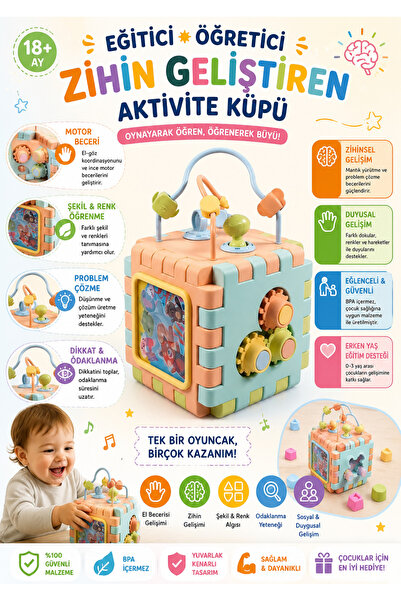 papey Eğitici Küp ve Puzzle 2IN1 Eğitici Çok Amaçlı Aktivite Oyuncağı