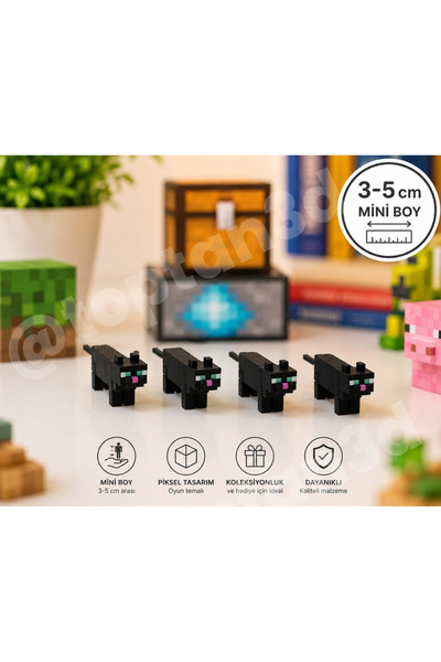 Toptan3D (1 Adet) Siyah Kedi Mini Blok Oyuncak (2-5cm Arası Mini Figür Oyuncak)