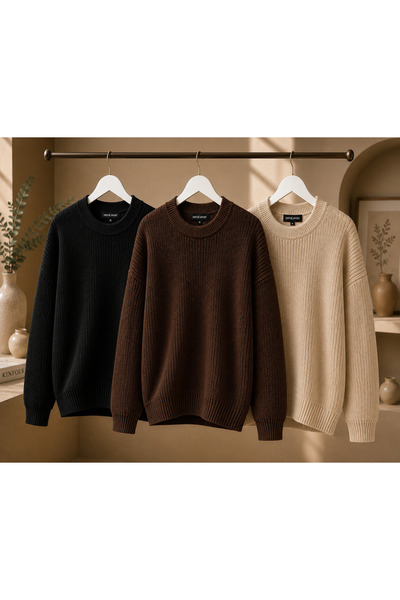 DepoExport Women's Premium Crew Neck Oversize Knitwear Sweater Soft Knitted S...