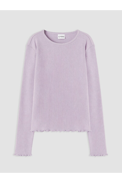 LC Waikiki Lilac Crew Neck Ribbed T-Shirt for Girls
