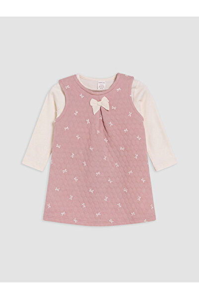 LC Waikiki Pink Crew Neck Embroidered Baby Girl Quilted Dress