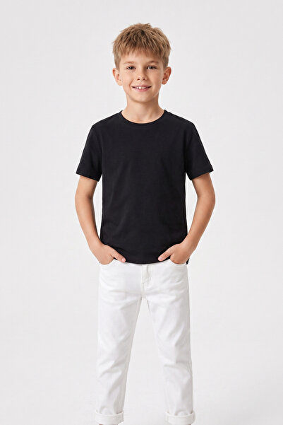 KİAGU Boy's T-Shirt Black Short Sleeve T-Shirt Basic Anti-Sweat Flexible Fabr...