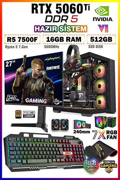 Zeiron Warrior Lion X50 Ryzen 5 7500F 16GB DDR5 RAM 512GB SSD RTX5060Ti 27" 2...