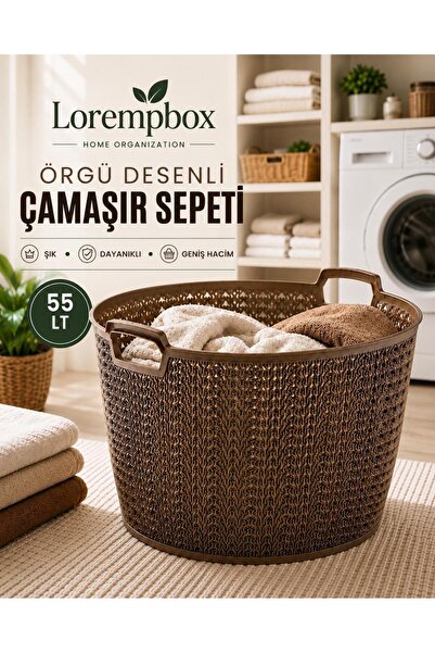LOREMPBOX Örgü Desenli Çamaşır Sepeti | Geniş Hacimli, Kulplu, Dayanıklı Plas...