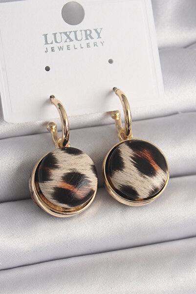 DMR Elegance Brass Gold Color Leopard Print Circle Model Women's Earrings