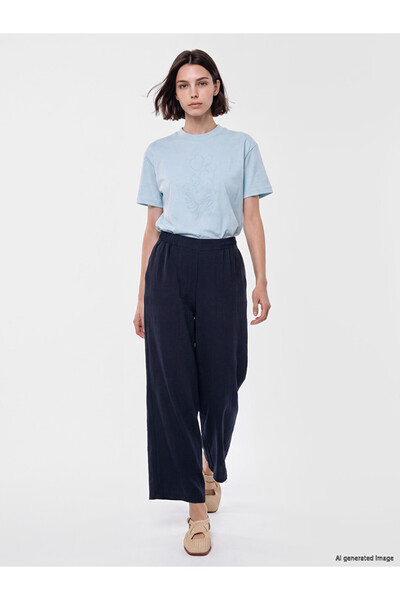 LC Waikiki Navy Blue Women's Wide Leg Pants with Elastic Waist