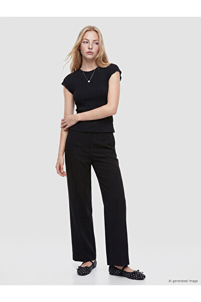 LC Waikiki Black High Waist Regular Fit Women's Trousers