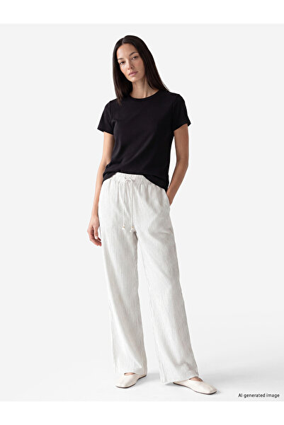 LC Waikiki Beige Elastic Waist Striped Women's Trousers