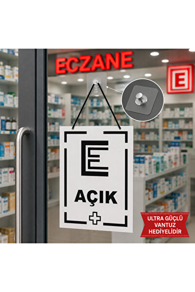 Genel Markalar MDF Kapı Tabelası ECZANE Açık Kapalı Çift Yönlü Mağaza Dükkan ...