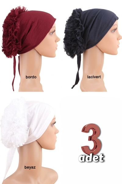 A8 Kurumsal Hizmetler 3'lü Dantelli Fırfırlı Bone Seti Beyaz, Lacivert, Bordo...