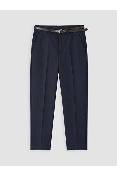LC Waikiki Navy Blue Women's Fabric Trousers with Belt at the Waist