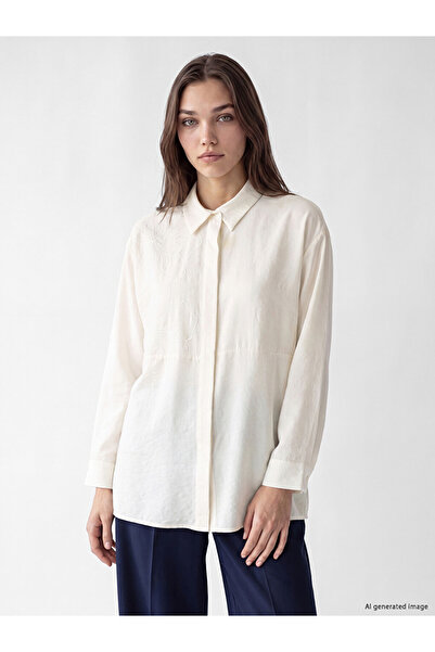 LC Waikiki Ecru Embroidered Modal Blend Women's Shirt Tunic