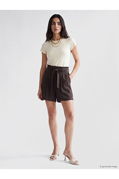 LC Waikiki Brown Pleated Women's Shorts with Belt