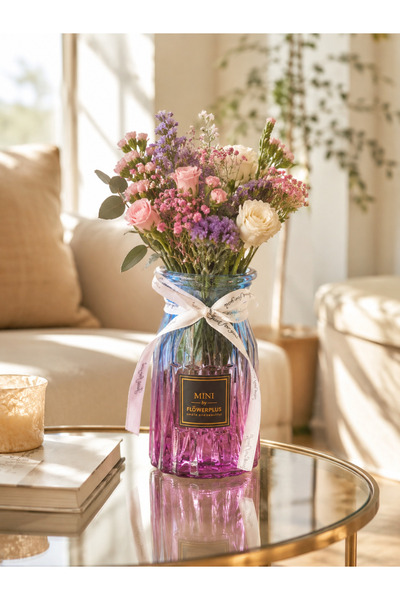 magical dreams Blue Pink Decorative Glass Vase 14 cm – Modern Mini Flower Vase