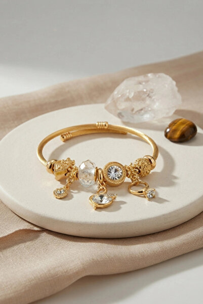 ARMÜZ Swan Model Gold Color White Charm Bracelet