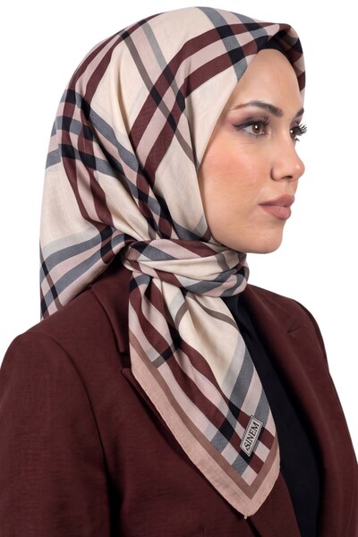 hadiora Women's Burgundy Beige Plaid Patterned Cotton Stitched Writing Pad