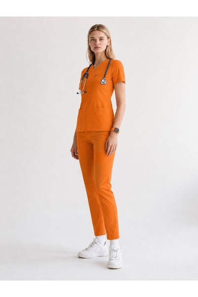 ÜÇAS UNIFORM ORANGE SCRUBS LİKRA TAKIM DOKTOR HEMŞİRE FORMASI