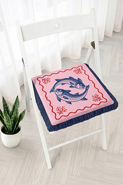 Realhomes Fish Figured Sea Themed Fringed Zippered Chair Cushion - Kitchen an...