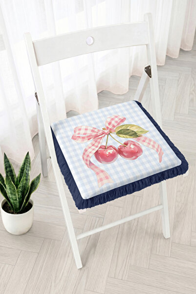 Realhomes Cherry Patterned Fringed Zippered Chair Cushion with Bow - Tufted G...
