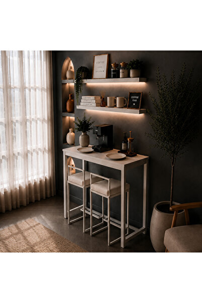 MENSOLA HOME DESIGN 3' LÜ FULL SET BAR/KAHVE KÖŞESİ MASA + SANDALYE + RAF (HE...