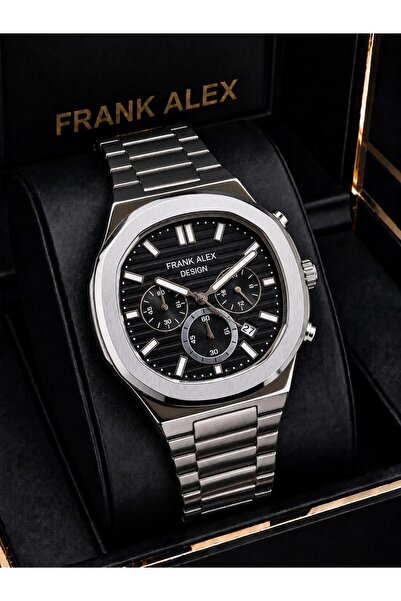 Frank Alex Dial with Stopwatch 2-Year Warranty Steel Strap 3 Atm Men's Wristw...